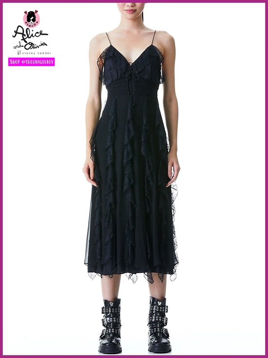 Alice + Olivia Dresses & Skirts - Alice + Olivia McGuire Lace & Silk Blend Black Midi Dress
